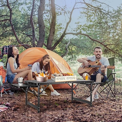 Miniatura 2 de Moosinily Mesa de camping de 4.4 pies con tabla de extensión de mesa, mesas plegables de altura ajustable, mesa de parrilla portátil para