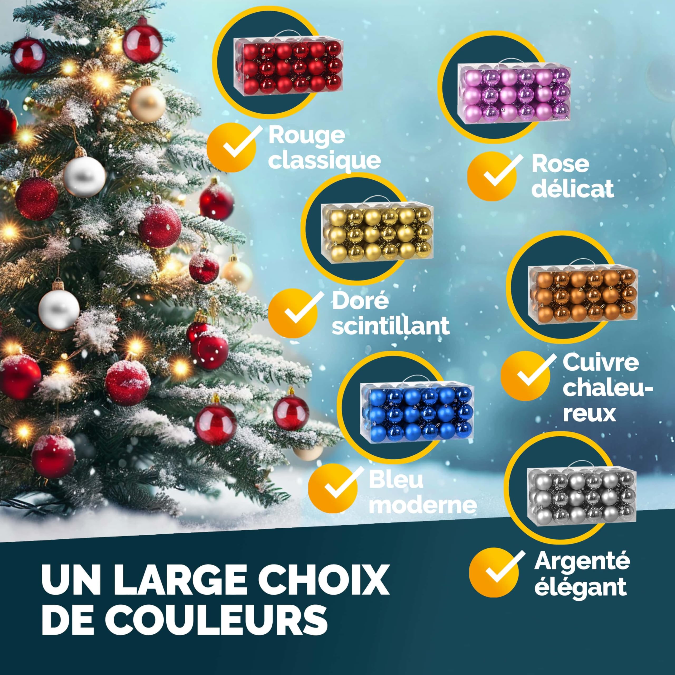 Deuba Lot de 54 Boules de Noël en Plastique Robuste Décoration de Noël intérieur extérieur Décoration pour Sapin Rouge