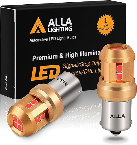 Alla Lighting Bombillas LED miniatura Ba15S Base 7506 1156 de 12 V, rojo puro, señal de giro trasera súper brillante, freno, luces traseras
