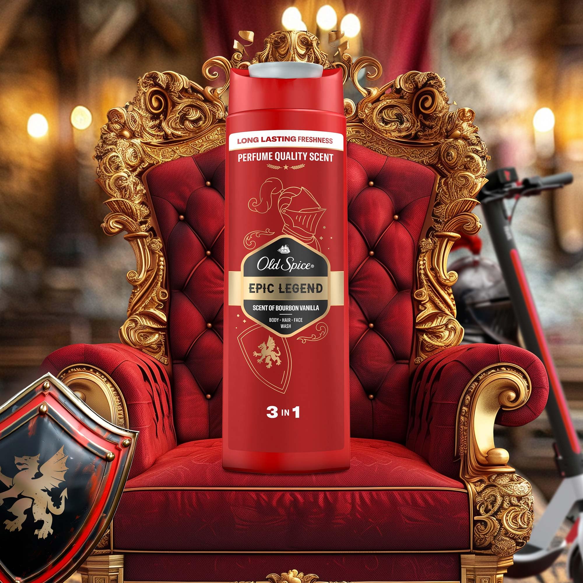 Old Spice Epic Legend Gel douche 3 en 1 pour homme 400 ml Pour cheveux, visage et corps, fraîcheur longue durée, parfum de qualité parfumée, formule nettoyante en profondeur