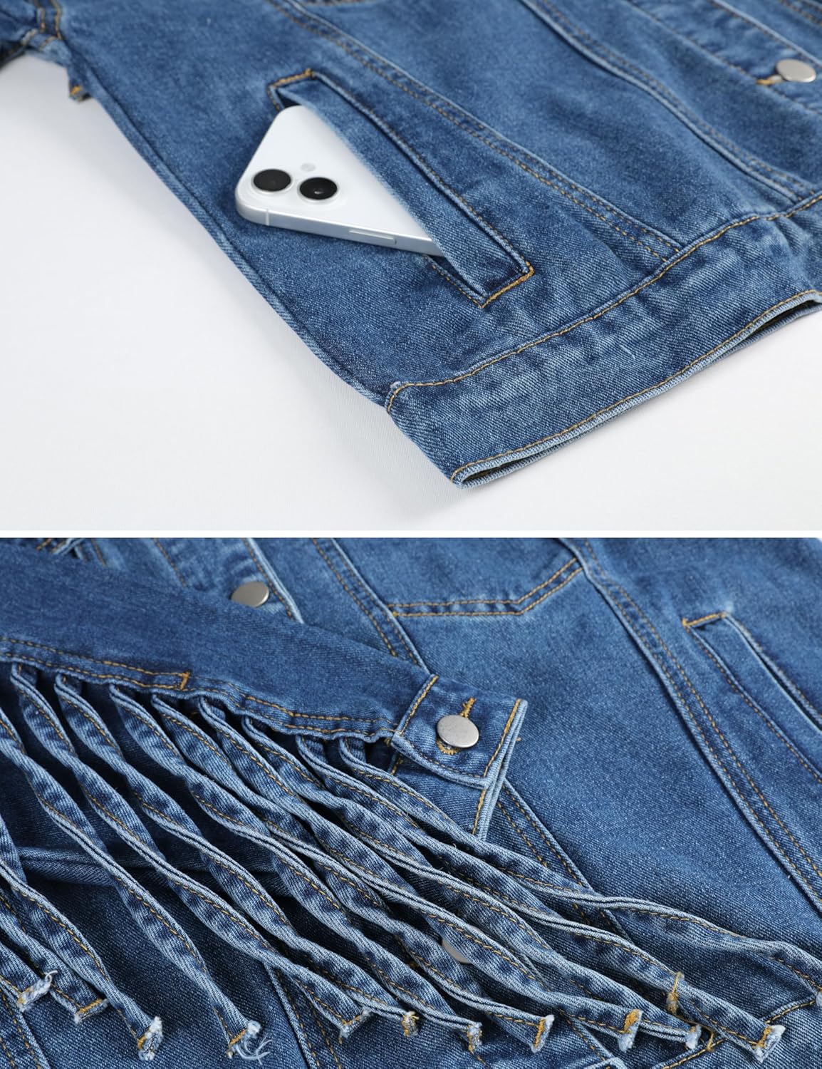 Omoone Women's Oversized Denim Fringed Jacket Tassel Jean Jackets Cowgirl Western Country Concert Outfits 2026 - Image 7