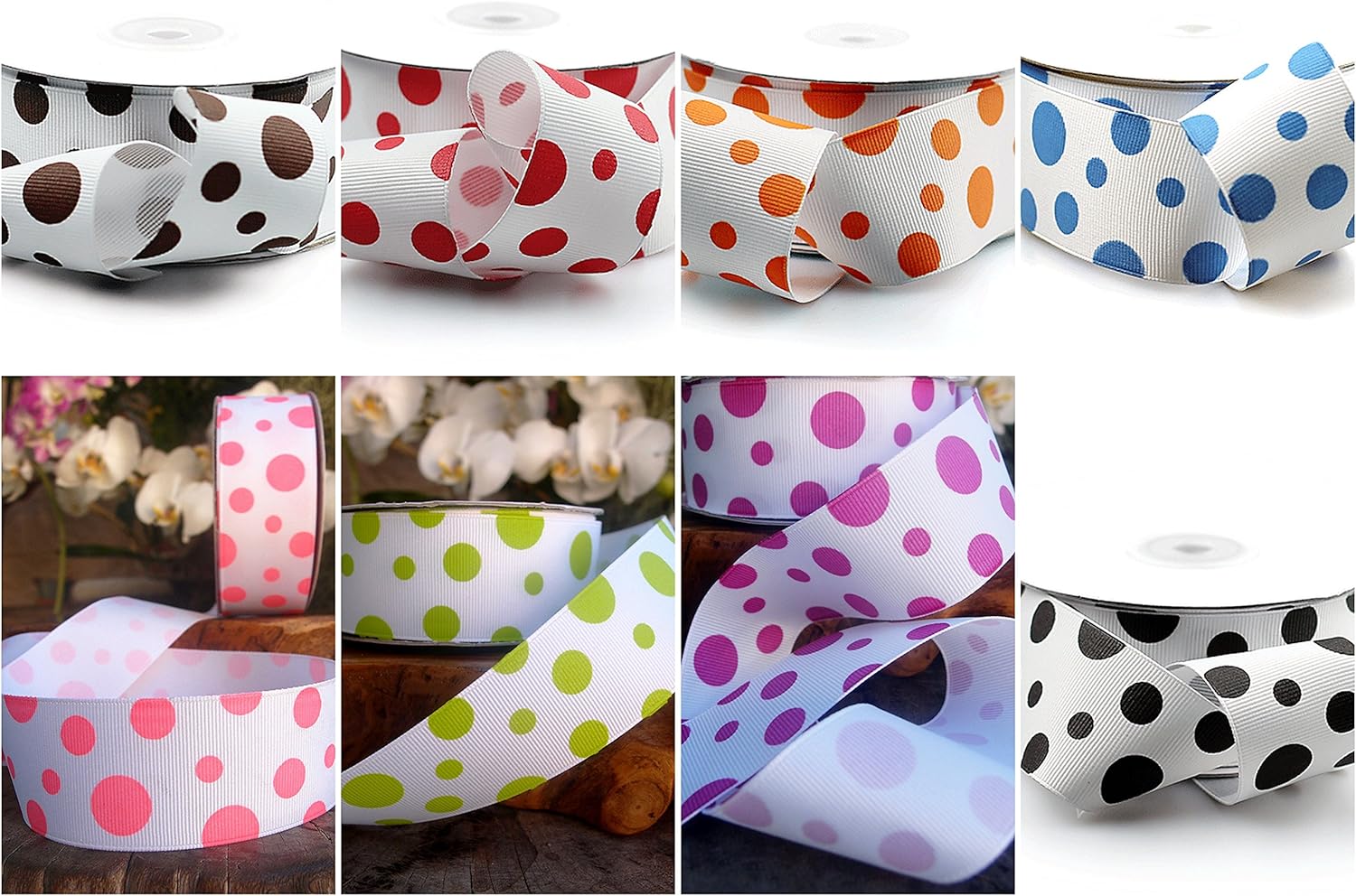 PoshNPretty 1.5 Printed Grosgrain Ribbon 25 Yards for Crafts and Decor (Orange Polka Dot)