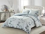 Home Beyond & HB design - Couvercle à couettes imprimé réversible Taille de la reine - 3 Pièces (1 Couverture de couettes avec fermeture à glissière + 2 Sham oreiller) - Floral gris et strpe Ultra Microfibre brossée douce