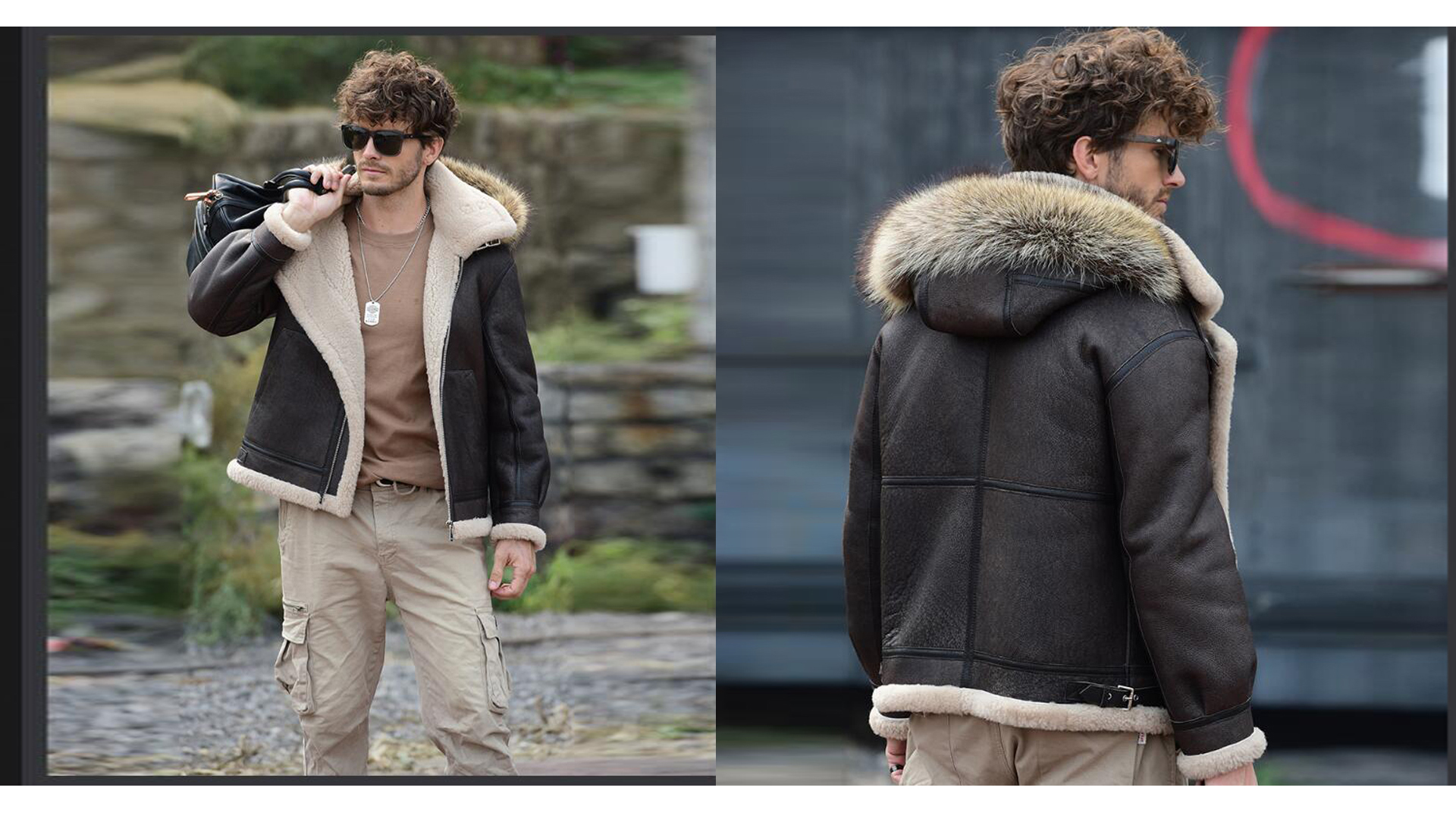 Denny&Dora Mens Shearling Jacket Brown Leather Jacket Sheepskin