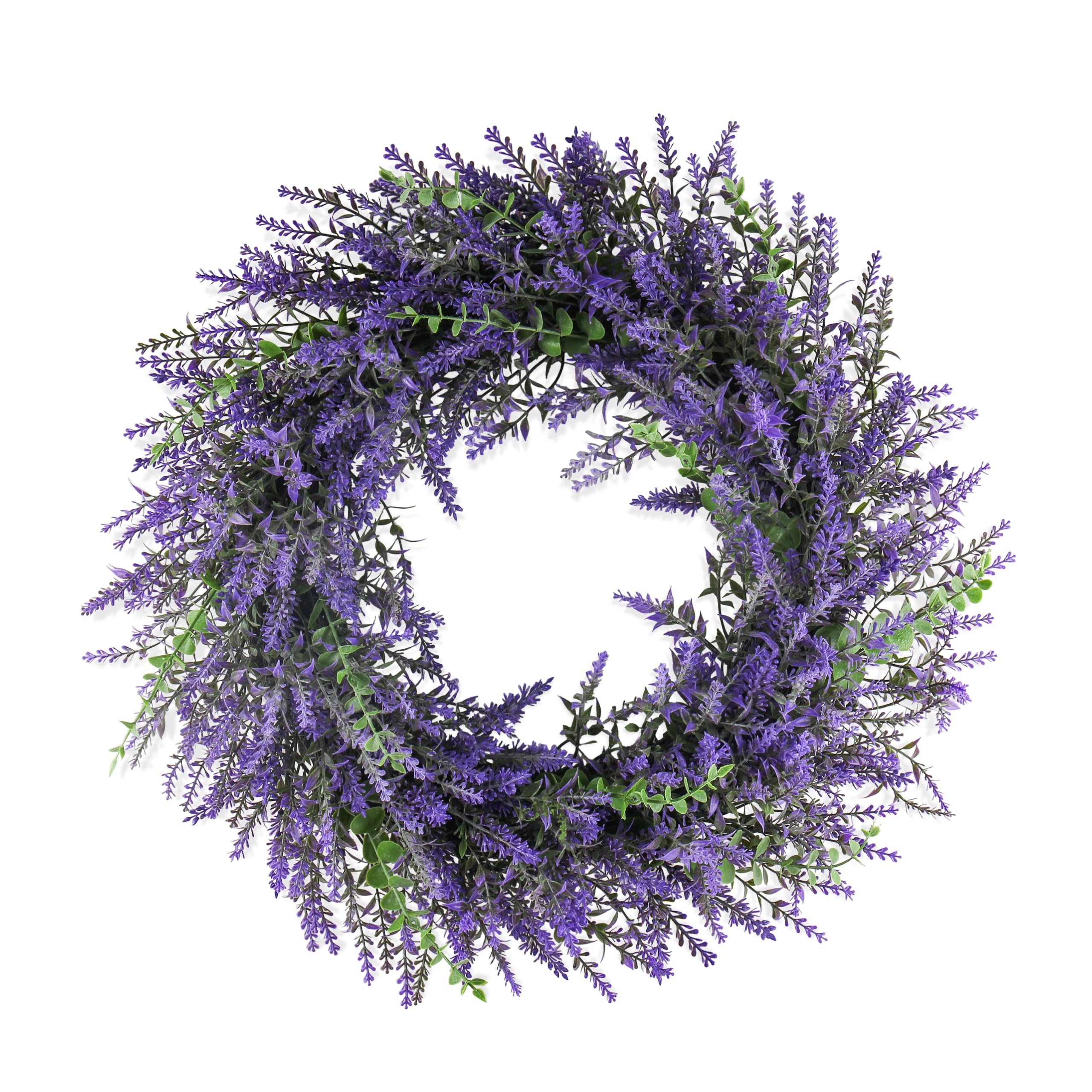 Goviraye Artificial Lavender Wreath, 53 cm Faux Front Door Wreath for Spring Summer Home, Indoor & Outdoor Decor