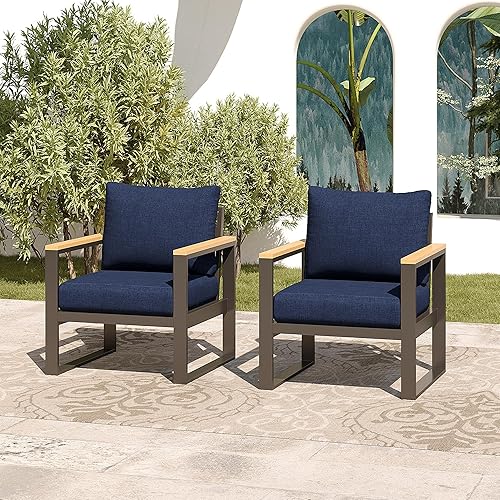 Miniatura 11 de Sundale Outdoor Muebles de patio, sofá de aluminio para todo tipo de clima, sofá de metal para exteriores de 3 asientos con cojín de olefina de 6