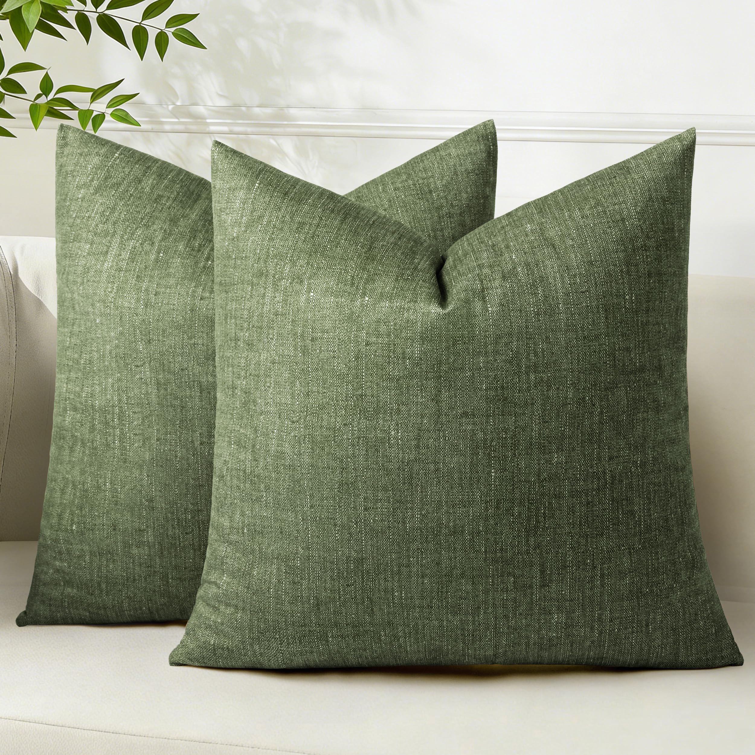 AELS Decorative Throw Pillow Covers 18x18, Set of 2, Soft Textured Look Printed Pillow Case, Modern Farmhouse Cushion Case for Bed Couch Sofa, Light Olive Green (Covers Only)