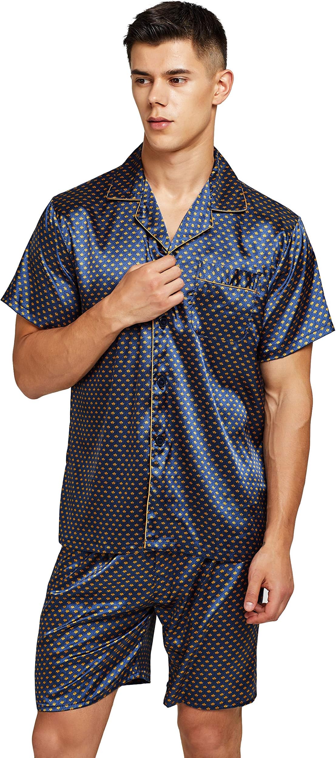 Men's Short Sleeve Satin Pajama Set with Shorts