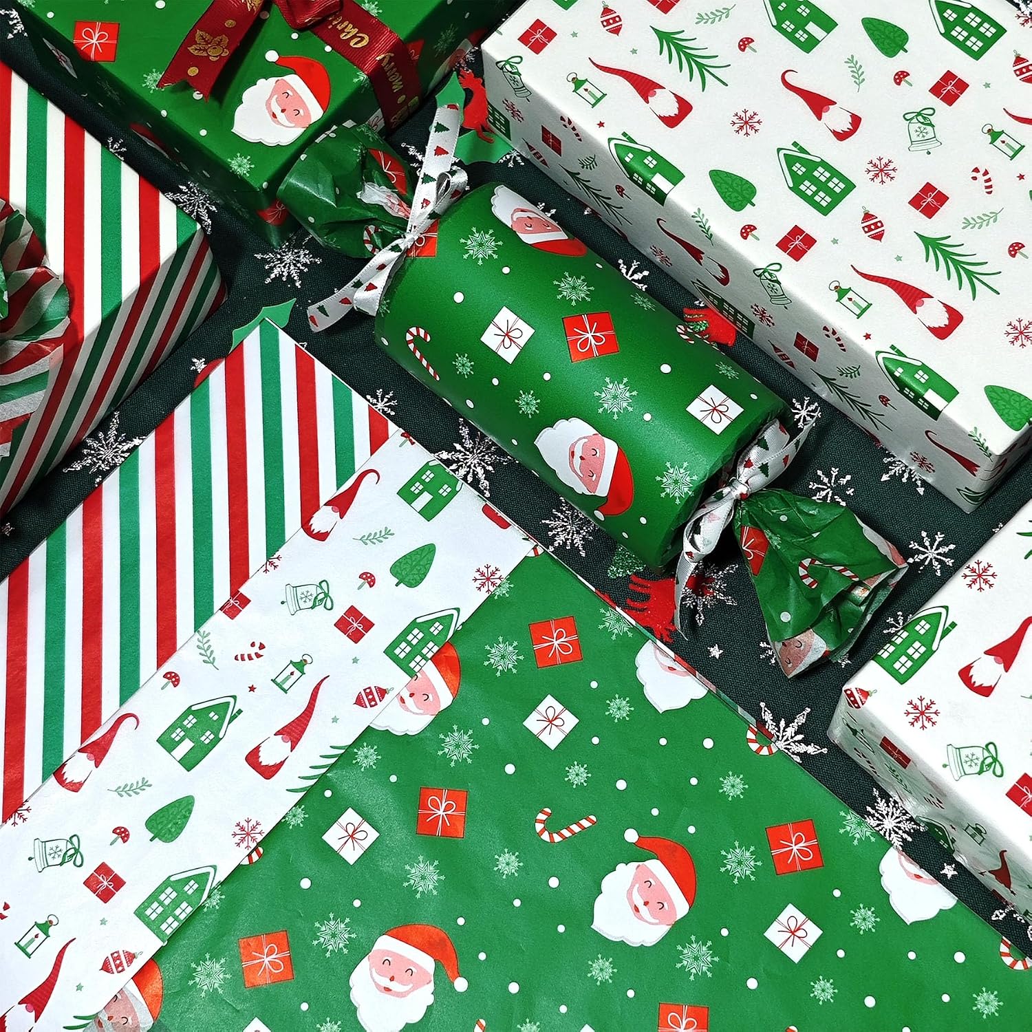 30 Sheets Christmas Tissue Paper - Vintage Red and Green for Gift Bags, Packaging, Craft - Cute Santa Gnome Xmas Gift Wrap for Holiday New Year Party Decor, 20x14in image 4