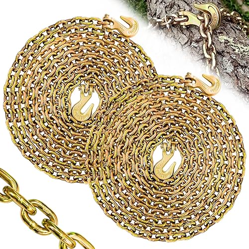 Miniatura 21 de Cadena de transporte de 3/8 pulgadas, cadena de remolque G80 con ganchos de seguridad y agarre G70 Carga de trabajo de 7100 libras Cadena