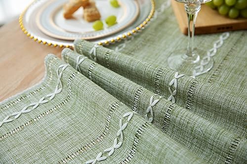 Miniatura 7 de ZeeMart Camino de mesa de granja, caminos de mesa rústicos de 48 pulgadas de largo, camino de mesa bohemio de lino, camino de mesa trenzado a rayas