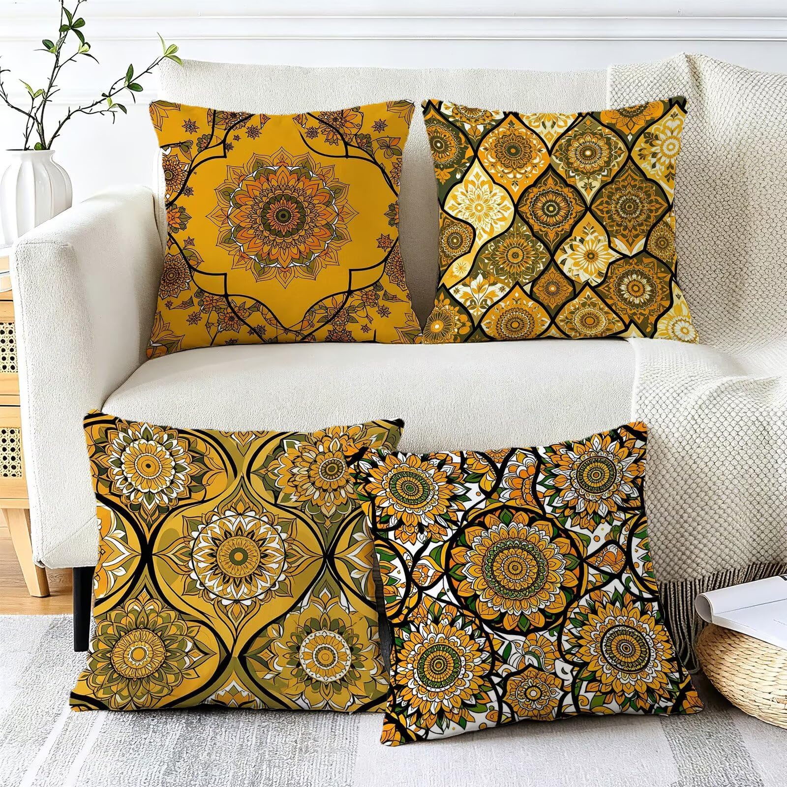 Żółta poszewka na poduszkę 50 x 50 cm zestaw 4 poduszek outdoorowych