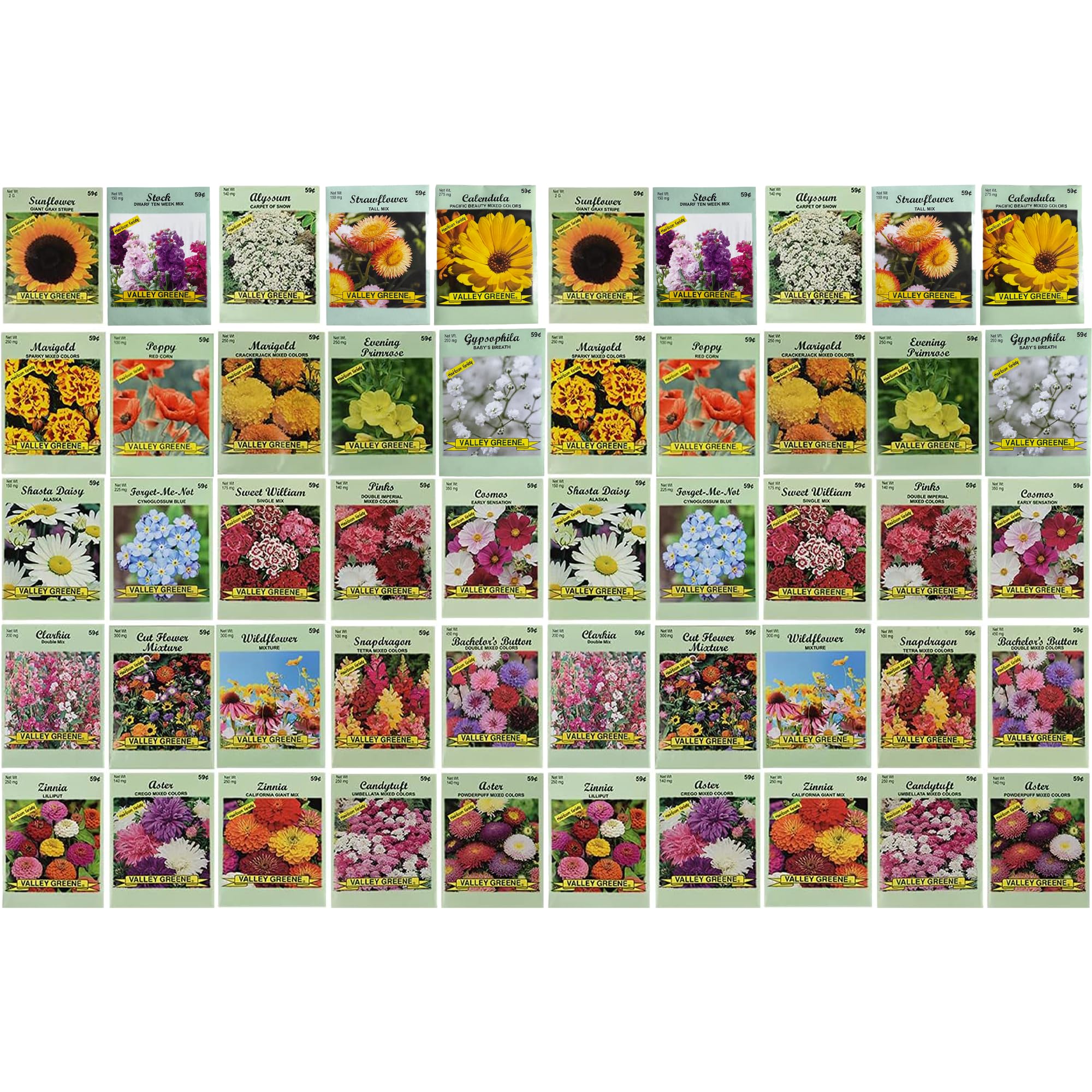 Set of 50 Flower Seed Packets! Flower Seeds in Bulk, 15 or More Varieties Available!