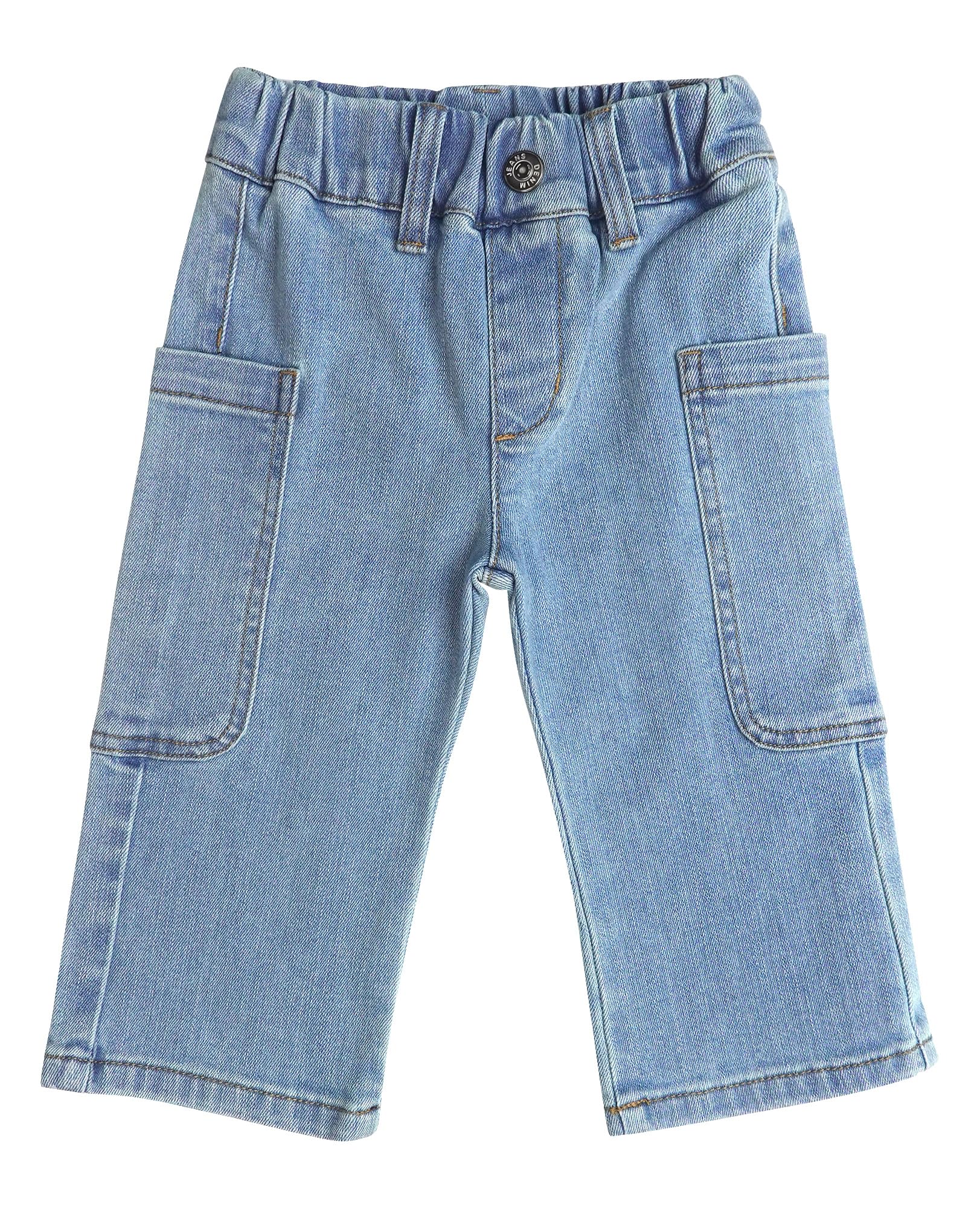 KIDSCOOL SPACE Jeans cargo de pierna ancha para bebés y niñas, cintura elástica con anillos en D, pantalones de mezclilla elásticos