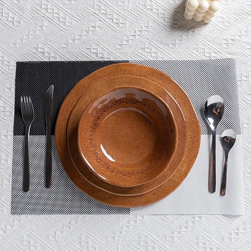 Miniatura 4 de LEHAHA Brown Platos - Juego de vajilla de melamina, 12 piezas de platos y cuencos para 4, platos irrompibles al aire libre para picnic, camping y