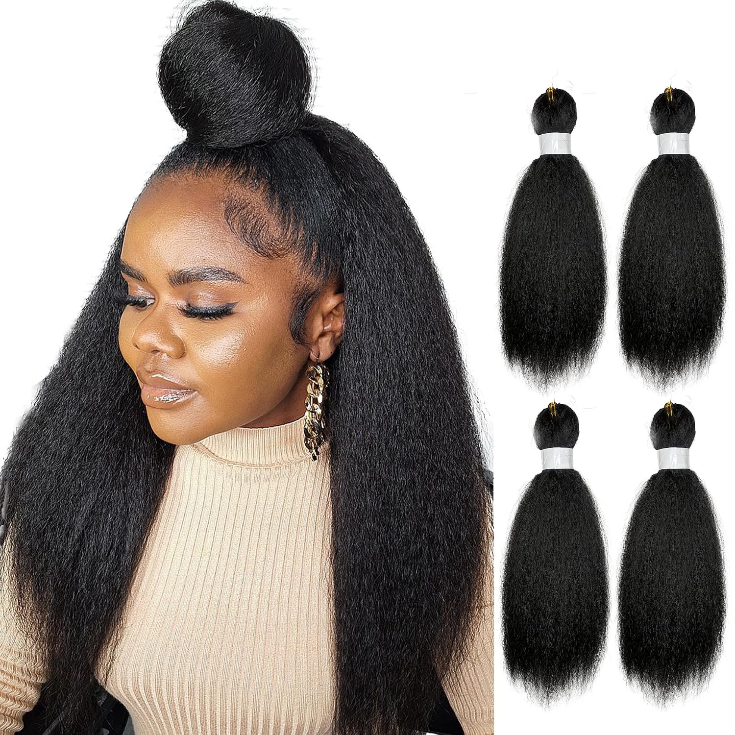 Chic Natural Hair | Yaki Crochet Hair | Vixen Crochet Premium Synthetic Fibre Hair extension for Black Women Hair | [PACK OF 4] (1B, 18.0, Inches)