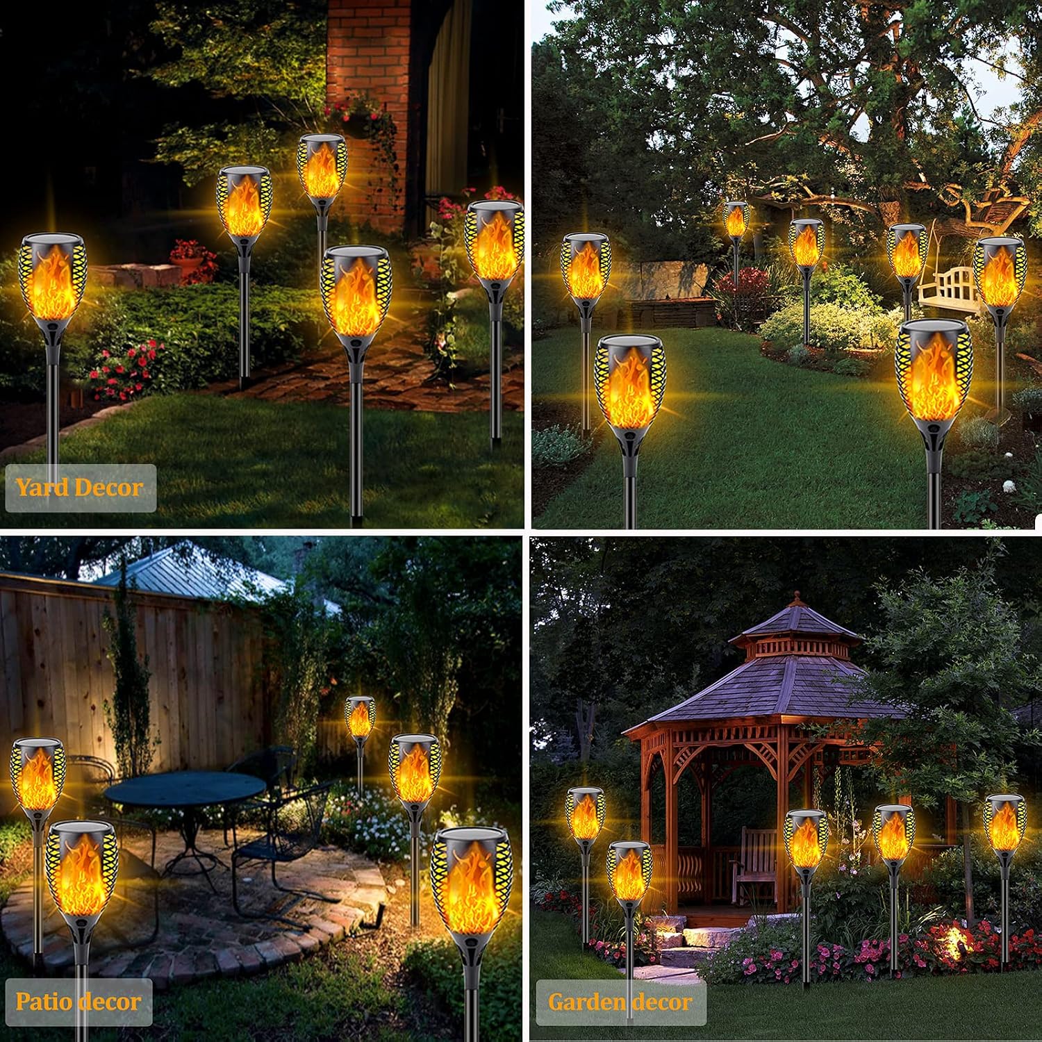 8-Pack Solar Flame Torch (Super Larger Size & Upgraded Vivid Flame), Waterproof Solar Lights Outdoor Decorative with Flickering Flame, Super Bright Outdoor Lights for Garden Patio Halloween Pathway