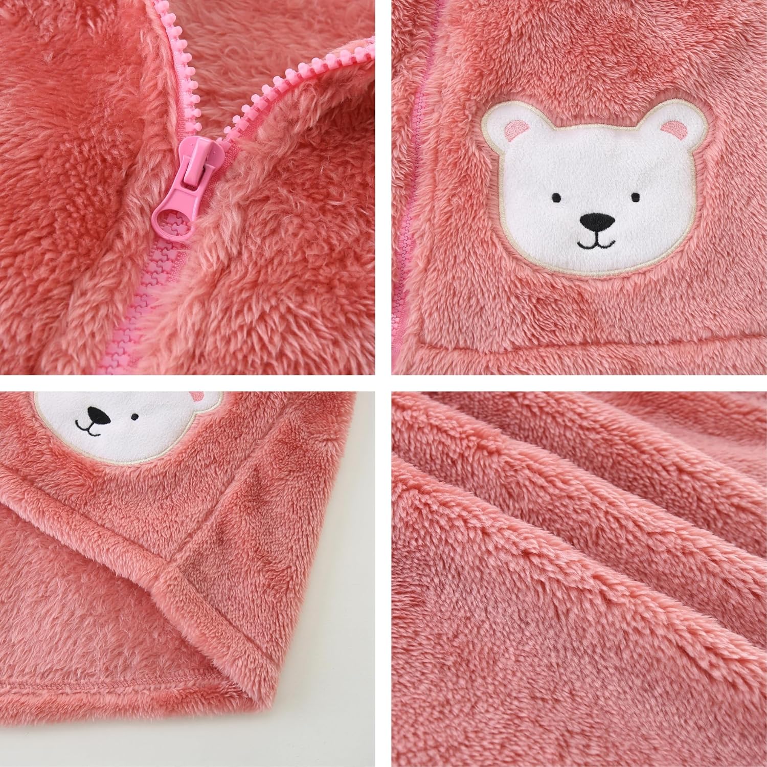 Toddler Winter Coat Fleece Zip up Hooded Bear Ears Warm Fuzzy Baby Kids Jacket Oute... - Image 5