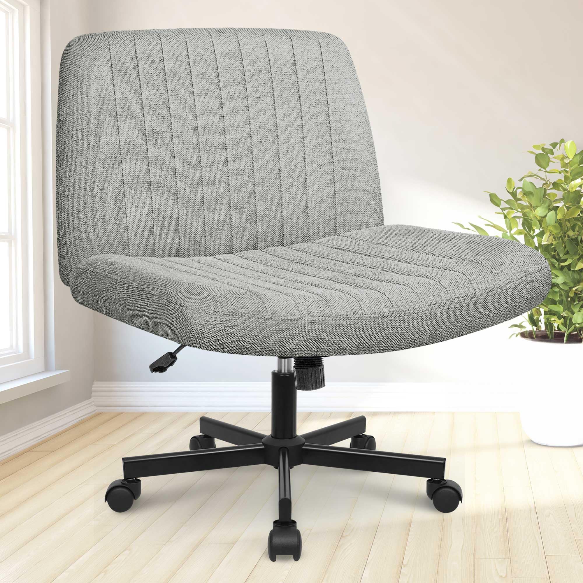 NEO CHAIR Criss Cross Chair with Wheels Home Office Cross Legged Armless Chairs Ergonomic Adjustable Computer Desk Task Wide Seat for Bedroom Vanity Comfy Swivel (Grey)The Forest Stewardship Council