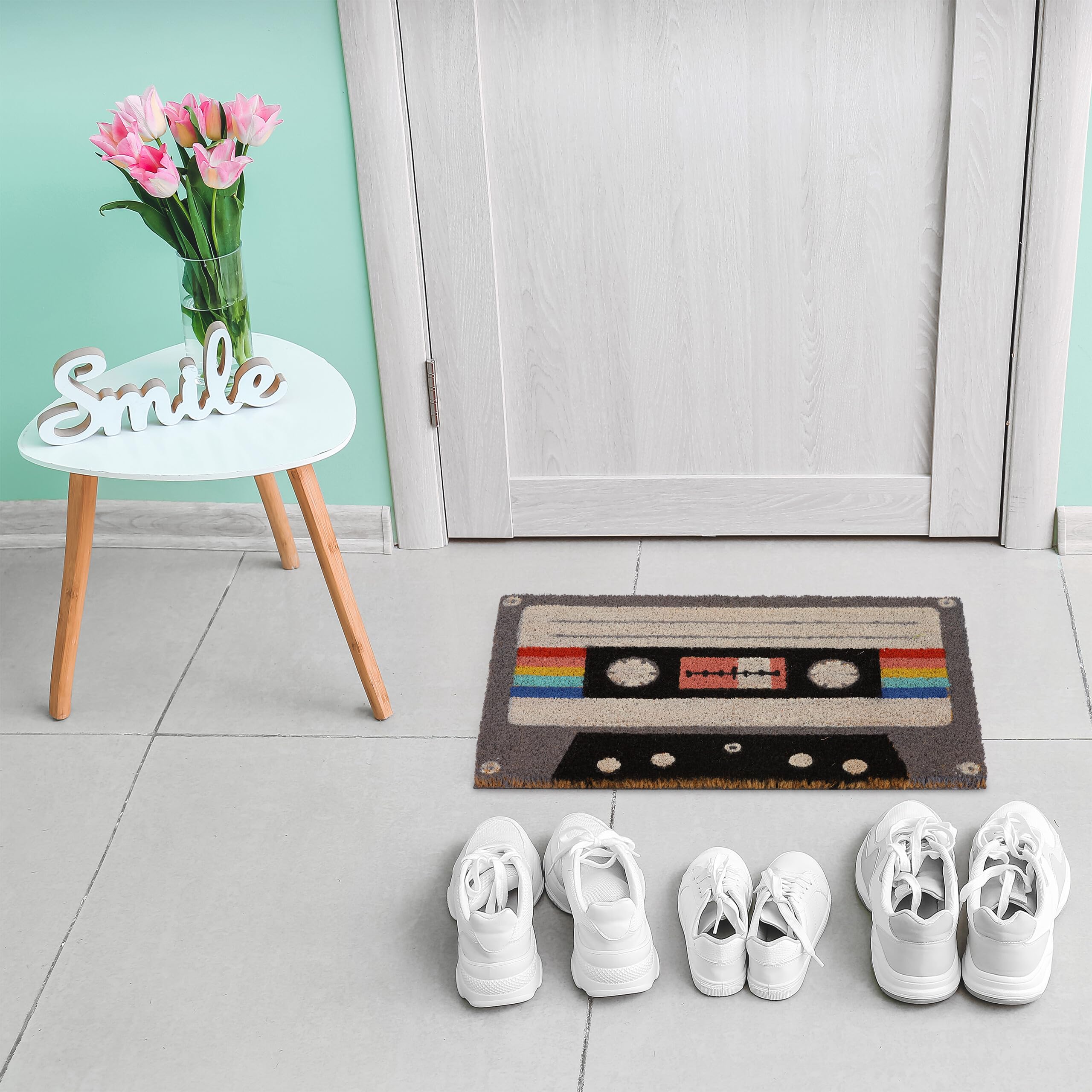 Relaxdays Fußmatte Kokos, Weltkarte, 60x40 Cm, Rutschfest, Wetterfest