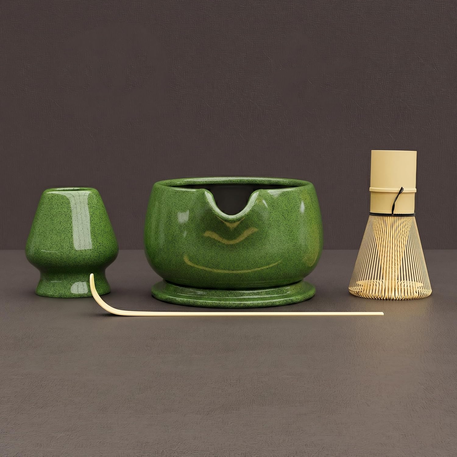 Matcha Whisk Set – Complete Matcha Kit with Ceramic Bowl (650ml / 22oz) & Measurement Lines, Bamboo Chasen, Scoop, Holder & Lid – Matcha Tea Set Gift for Beginners – Green