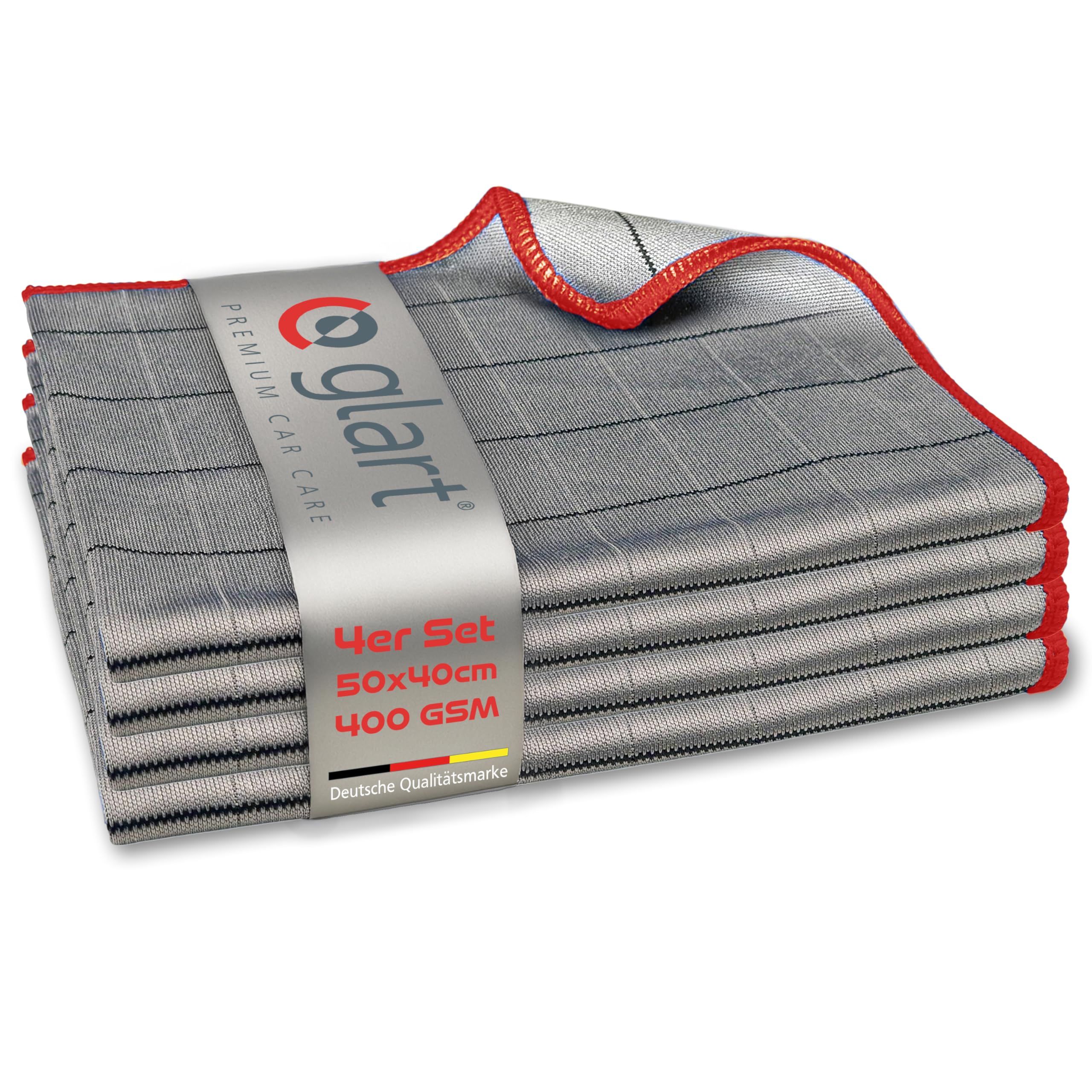 Glart 44C4R - 4 panni in carbonio, per la pulizia delle finestre, in carbonio, per auto, in microfibra, senza strisce e strisce, senza pelucchi, 50 x 40 cm, 400 g/m²