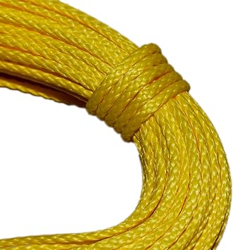 Samson Premium Amsteel Blue Rope 1/8" Multiple Colors, Multiple Lengths, Strong Dyneema Fiber 2,300lb tensile Strength, Torque Free, Low Stretch, 12 Strand, Easy to Splice 1/8" x 50, Yellow
