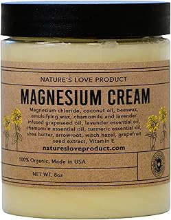 Nature's Love Magnesium Cream - Topical with Natural Organic Ingredients & Essential Oils - Muscle Relief, Leg Cramps, Sleep Support - Made in USA