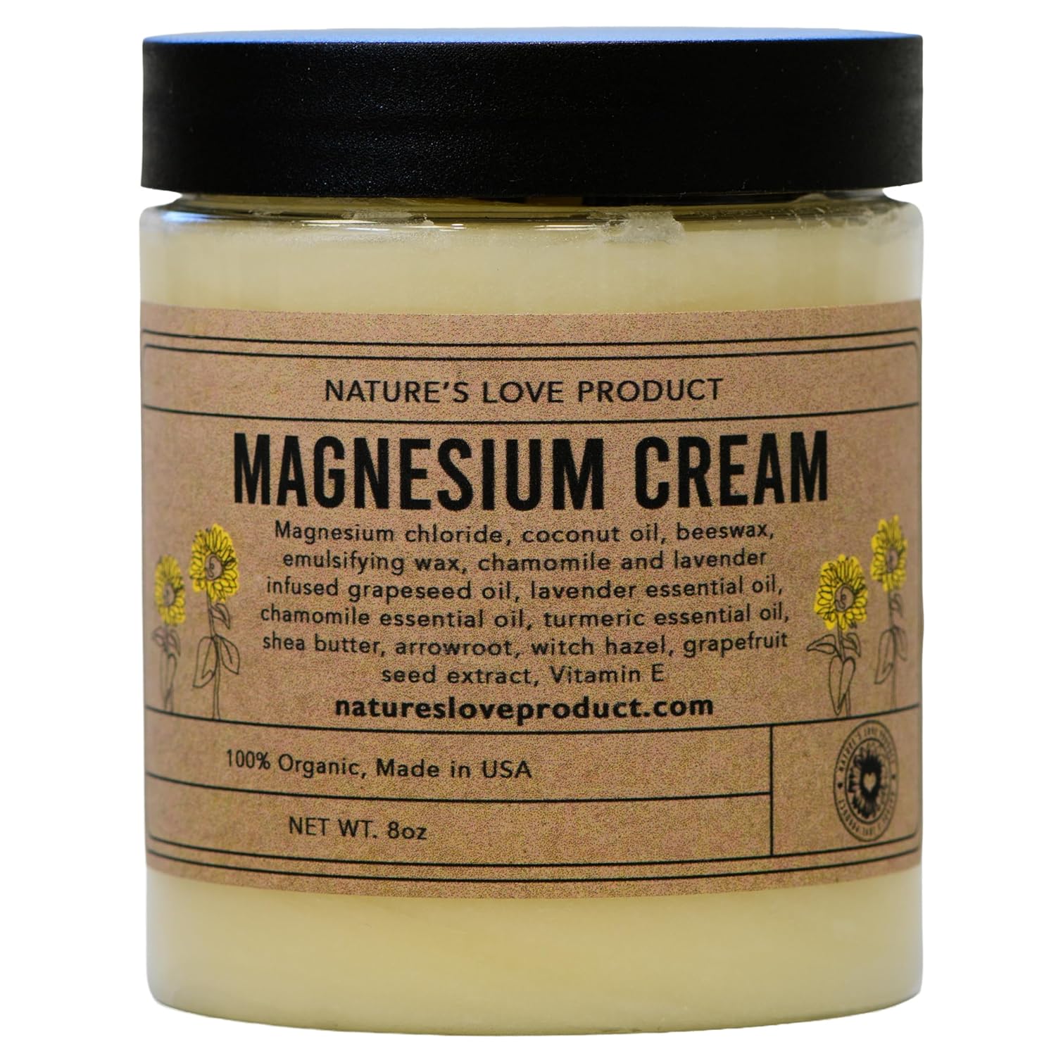 Nature's Love Magnesium Cream - Topical with Natural Organic Ingredients & Essential Oils - Muscle Relief, Leg Cramps, Sleep Support - Made in USA