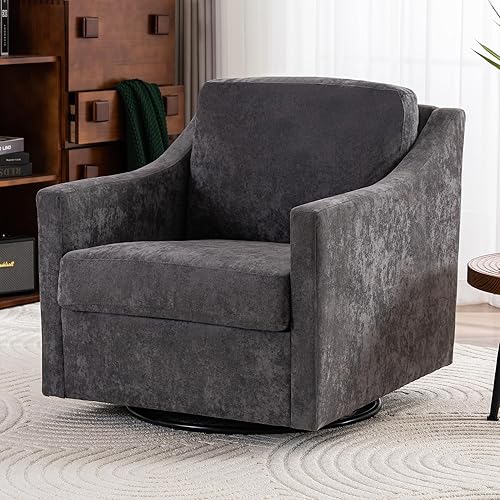 Swivel Chair,Modern Linen Fabric Armchairs,Comfy Upholstered 360°Lounge Swivel Chair for