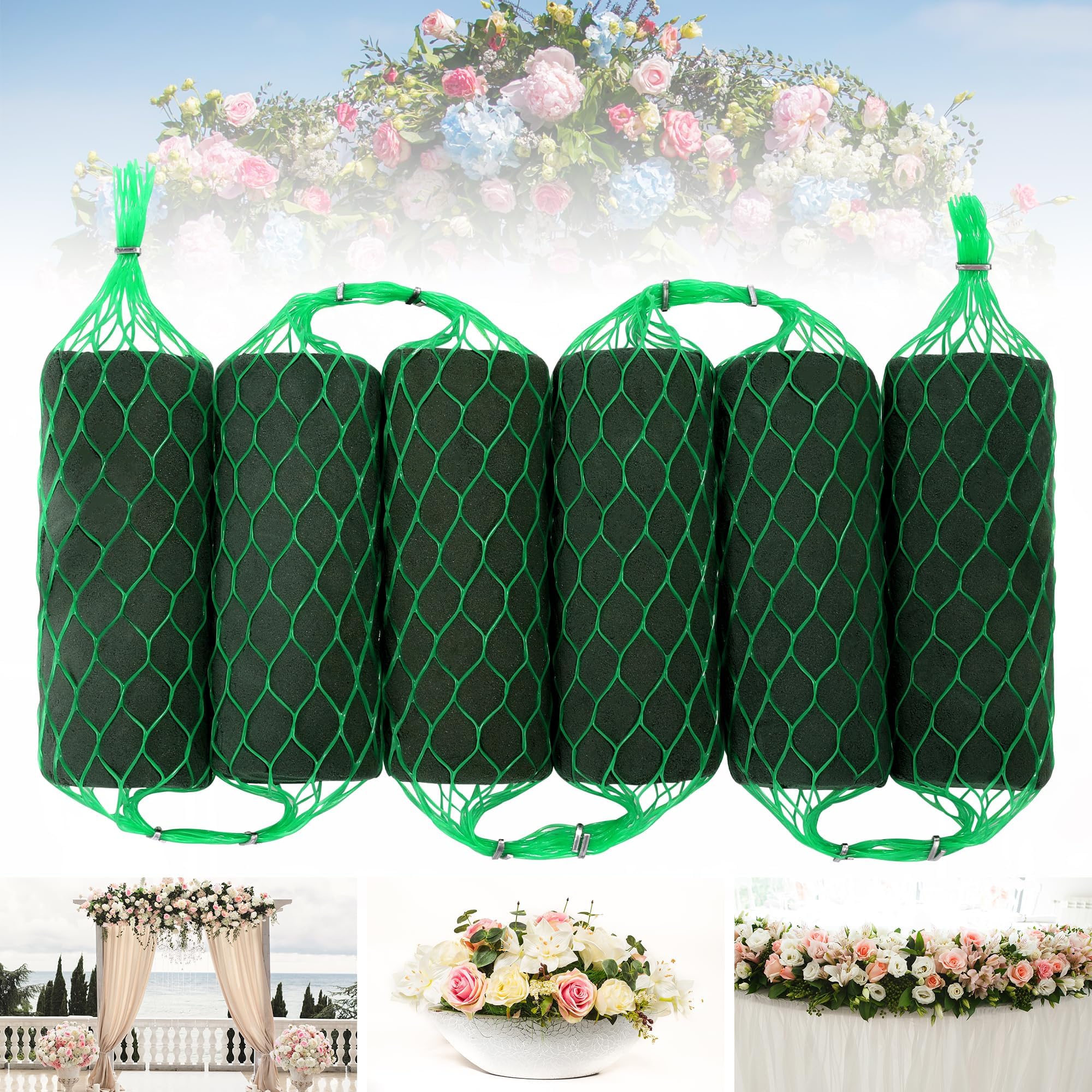 Elcoho 6 Pcs Floral Foam Garland, 4 ft Flower Sponge Blocks Kit, Absorbent Flower Holder for Fresh & Dried Flowers Arrangement Floral Foam Bricks for Wedding Garden Home Decor-image-2
