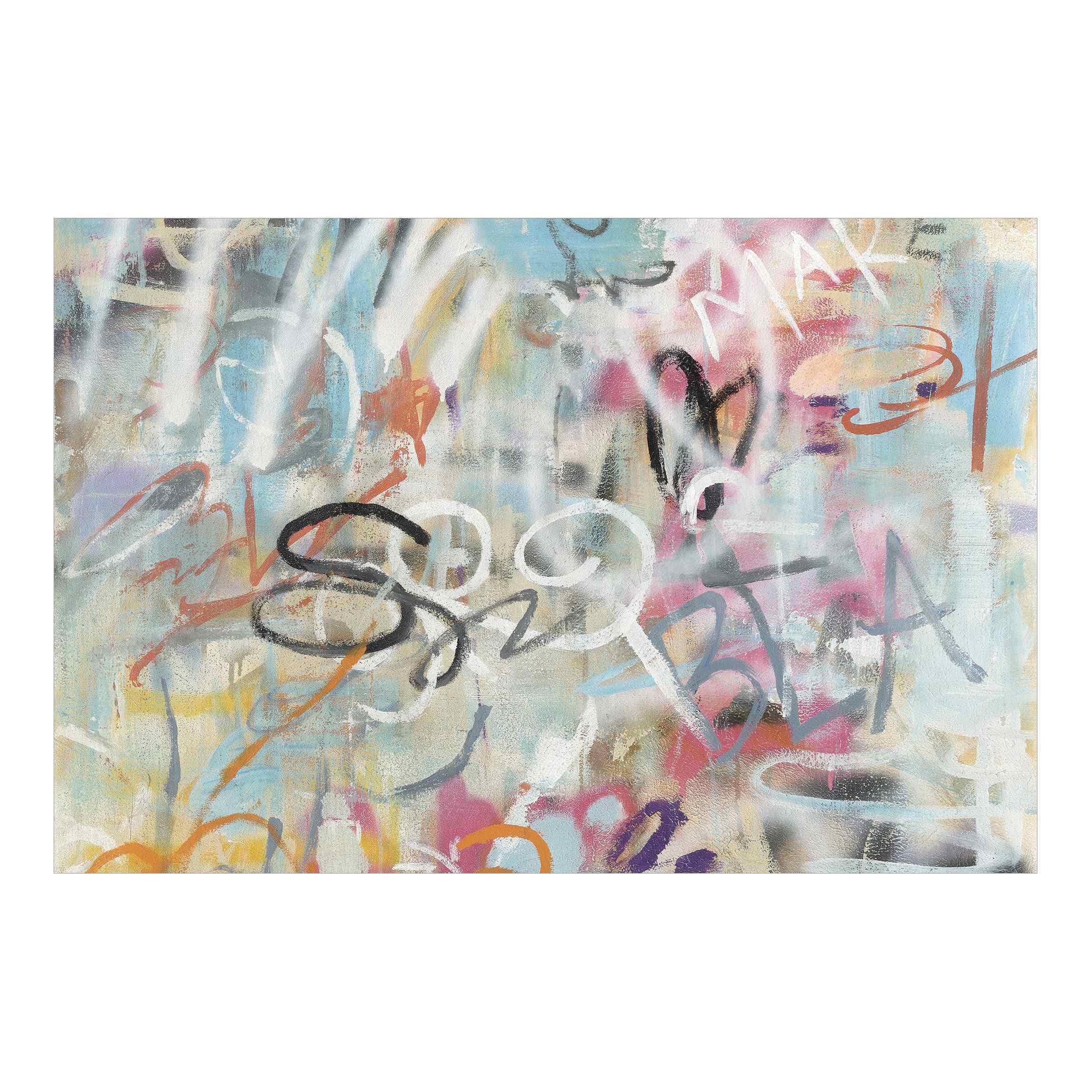 Papier peint panoramique graffiti et mots pastel pour chambre ado 480x320cm