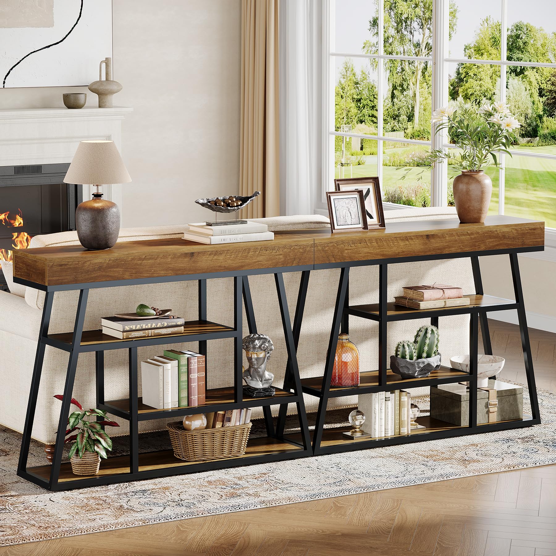 Tribesigns Tavolo Consolle Industriale, Consolle Ingresso Stretta con 4 ripiani Struttura in Metallo per Corridoio, Soggiorno, Cucina, 105 x 30 x 85 cm, Marrone Rustico