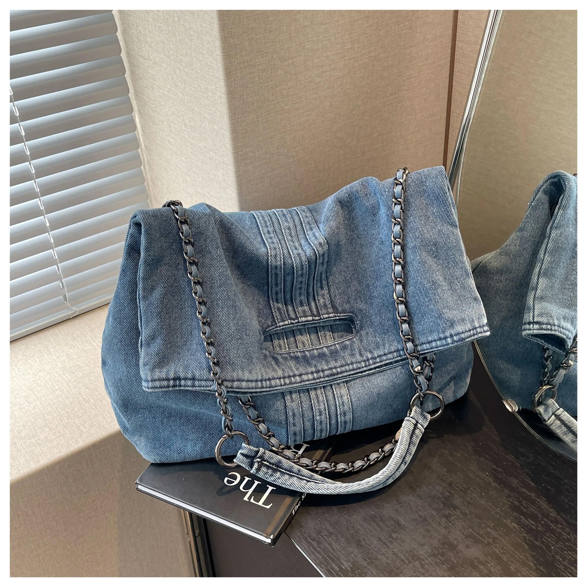 Borsa Jeans Donna Borsa da donna in denim, borsa a tracolla inclinata, tote originale retrò, pigra, grande capacità