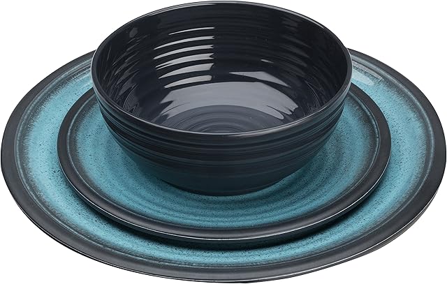 Flamefield GA0112 Granite 12 Piece Melamine Dining Set-Aqua