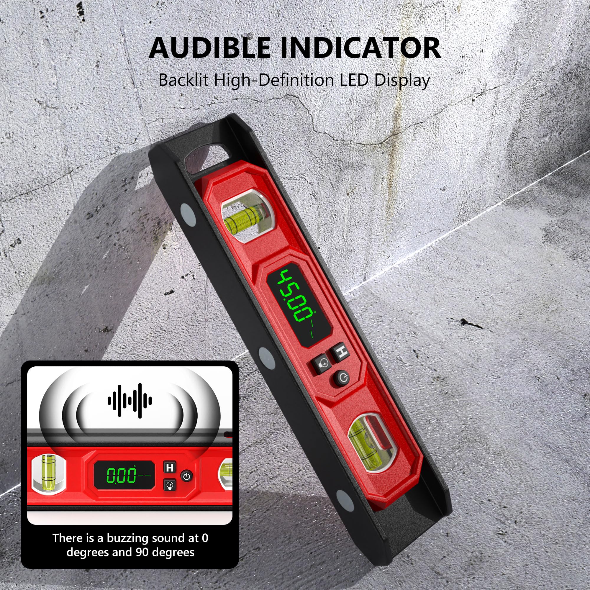 Digital Level 9-Inch, Torpedo Level and Protractor with Bright LED