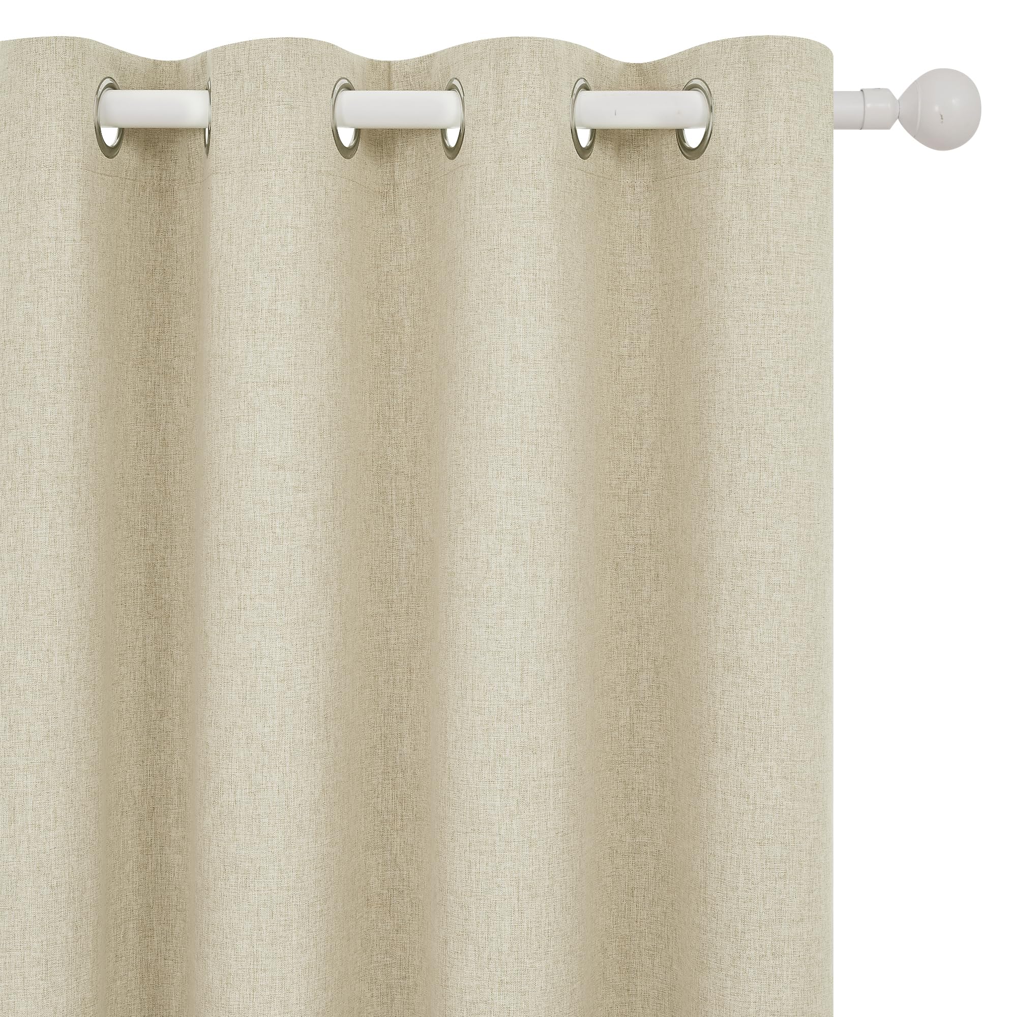 Deconovo Extra Long 100% Blackout Curtains Soft Faux Linen Thermal Insulated Eyelet Curtains for Living Room, Beige Linen, W52 x L108 Inch One Pair — image 1