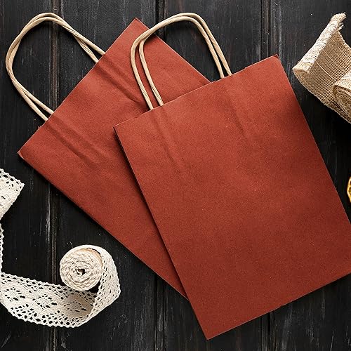 Miniatura 7 de Bolsas de papel kraft rojas con asas a granel, 16 x 6 x 12 pulgadas. Paquete de 250 bolsas de compras plegables, 5.29 ozm. Bolsas de regalo de papel