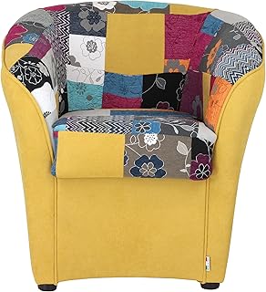 Totò Piccinni Poltrona a POZZETTO in Tessuto Design Made in Italy (Tessuto Patchwork Limone)