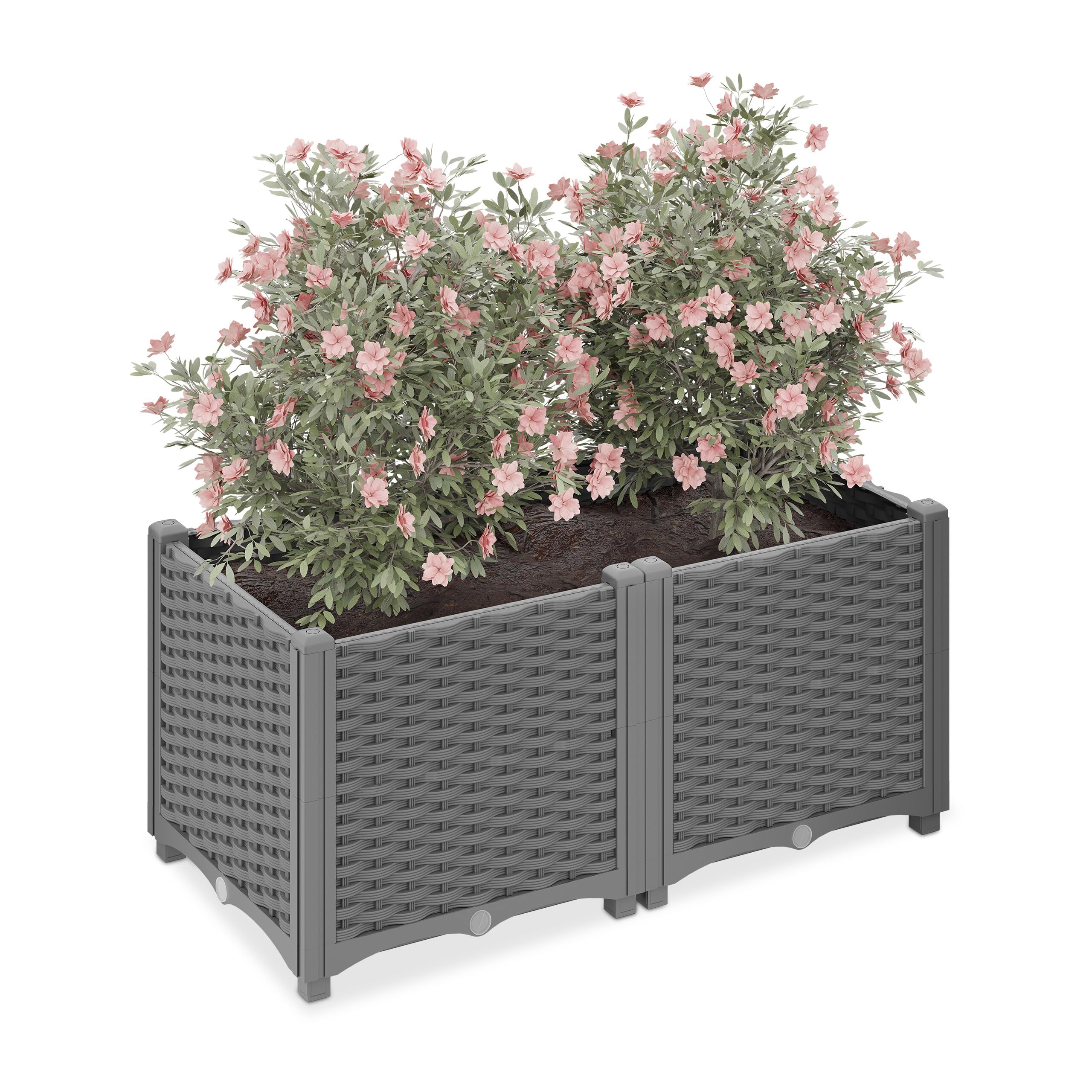 Relaxdays Grey Planter, Rattan Look, Hwd:38 X 80 X 40 Cm, Garden Plant & Flower Pot, Raised Bed, With Water Reservoir,