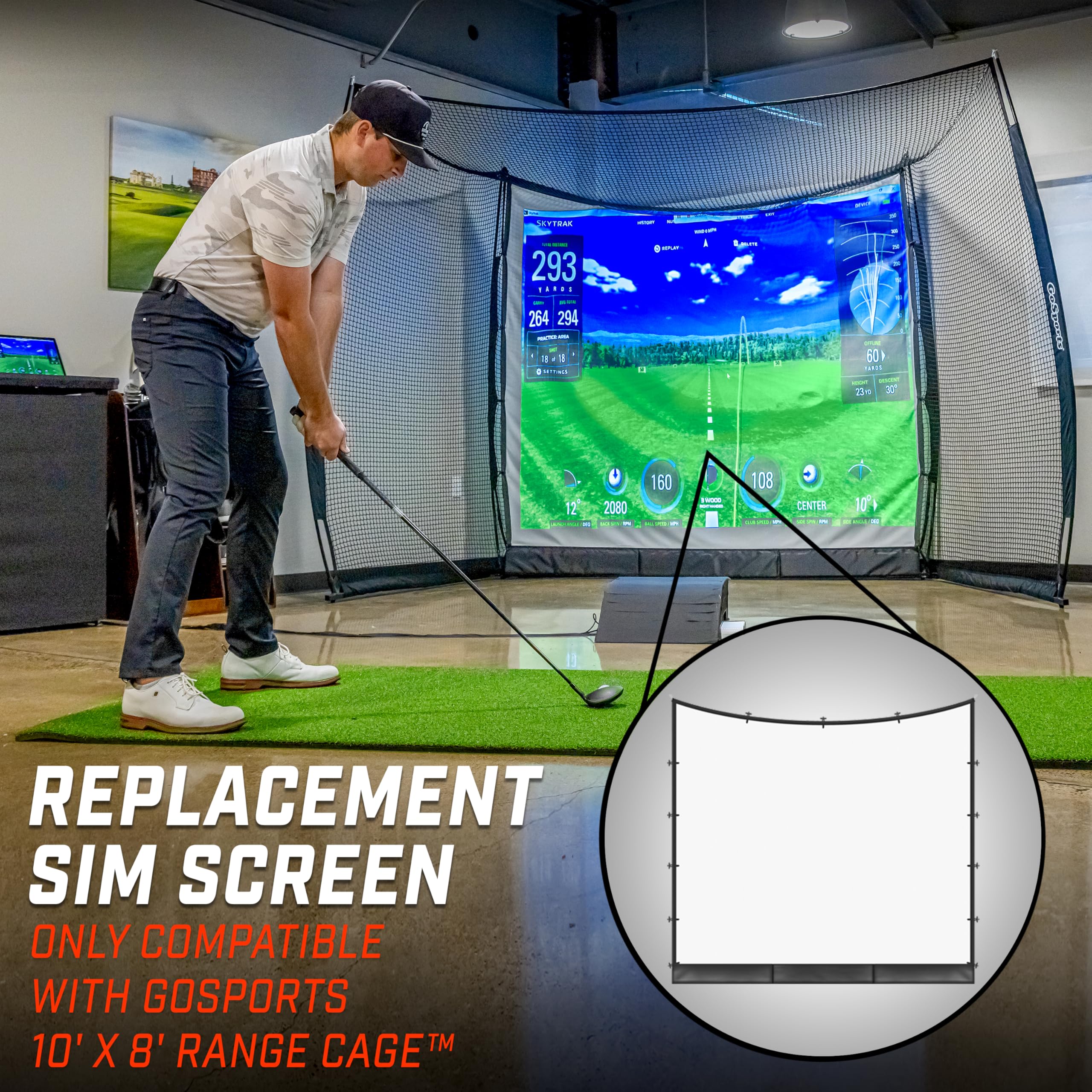 GoSports Range Cage Simulator Screen - Only Compatible with GoSports 10' x 8' Range Cage