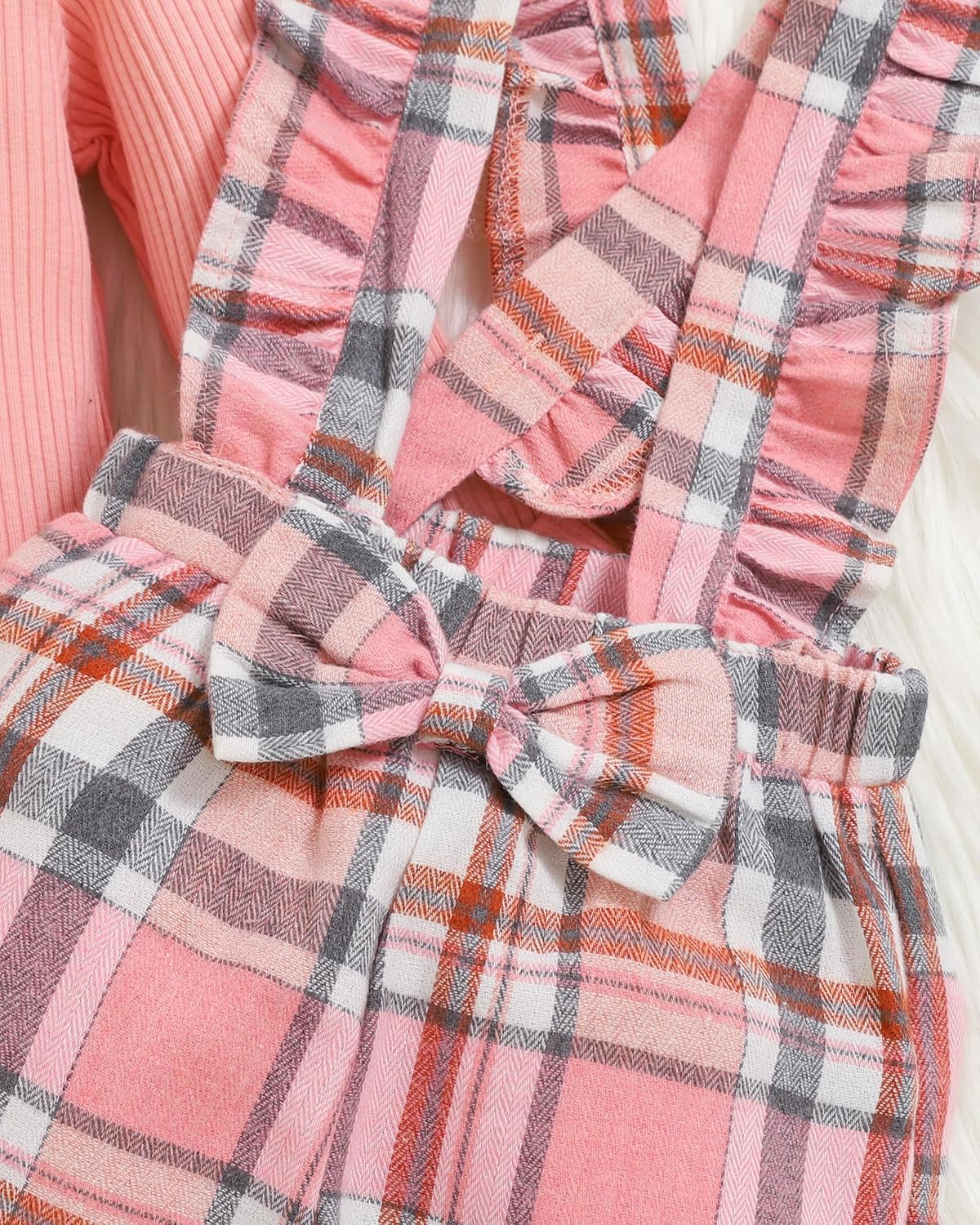 Renotemy Toddler Baby Girl Clothes Fall Winter Overalls Jumpsuit Ribbed Knit Sweater Plaid Suspender Pant 2PCS Outfits 12M-4T - Image 6