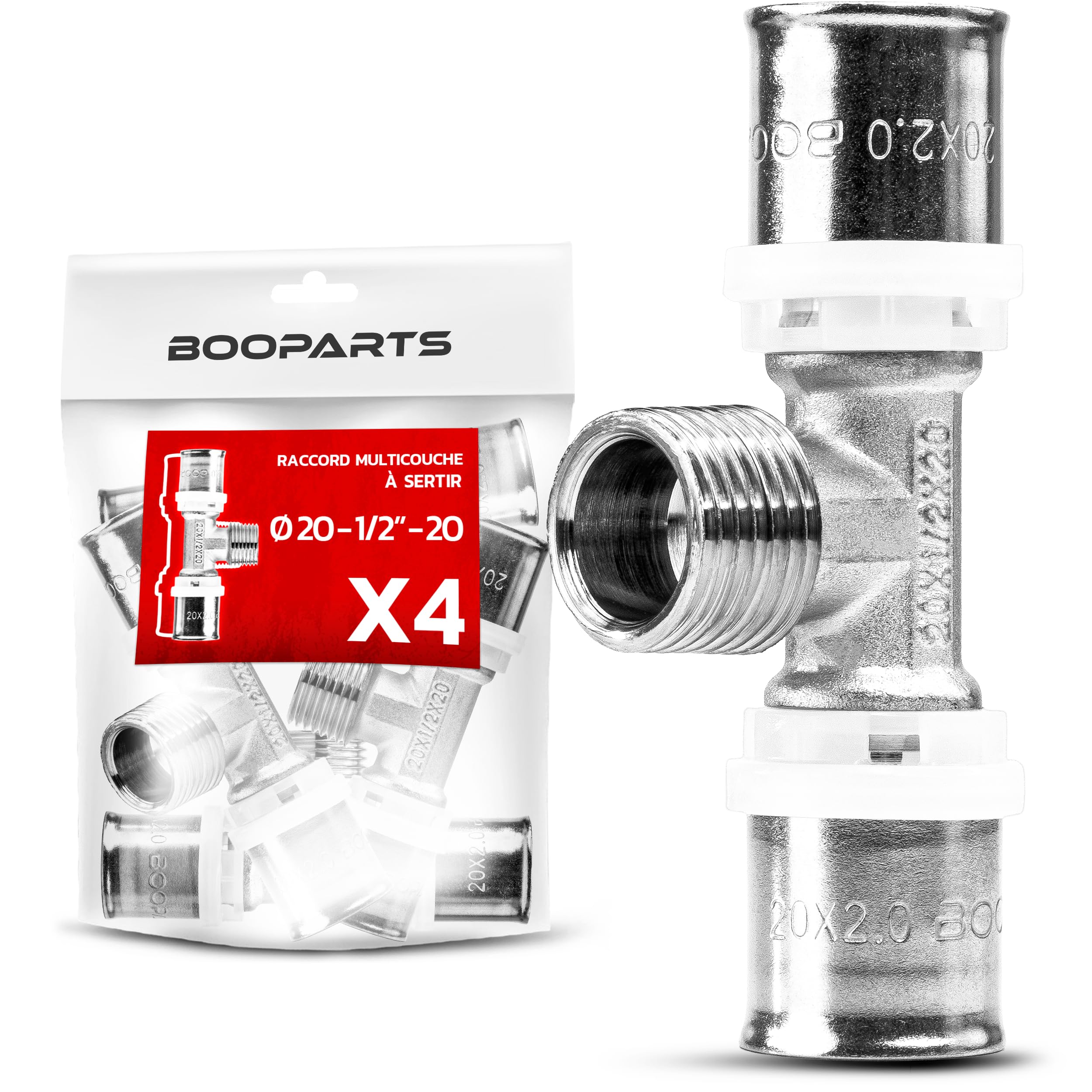 Té Mâle à Sertir Ø20-1/2"-Ø20 raccord multicouche profil TH lot de 4