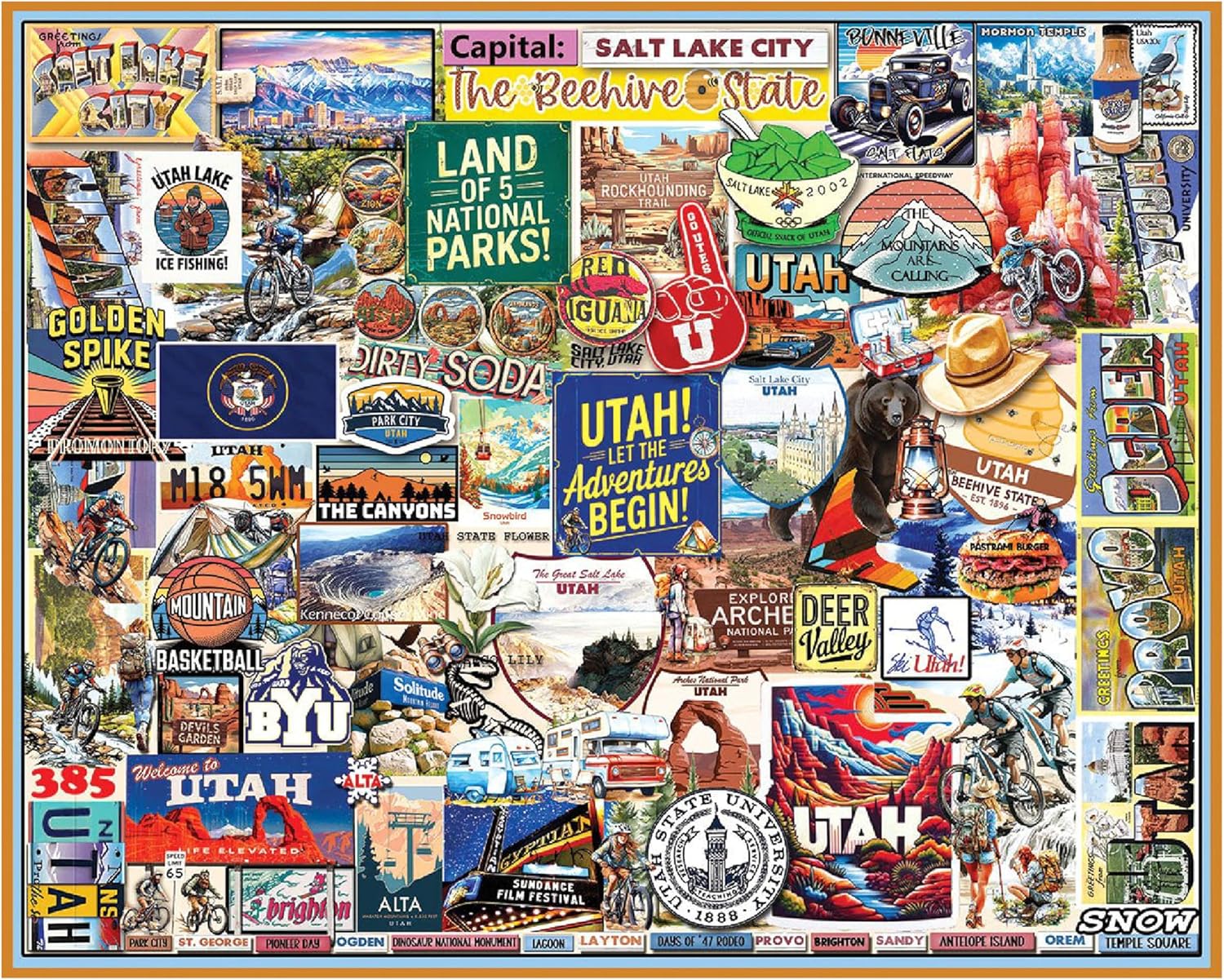 White Mountain 1000 Piece Jigsaw Puzzle Beehive State Collage Puzzles with Large Pieces, Gift for Adults and Family 24"x30" - I Love Utah