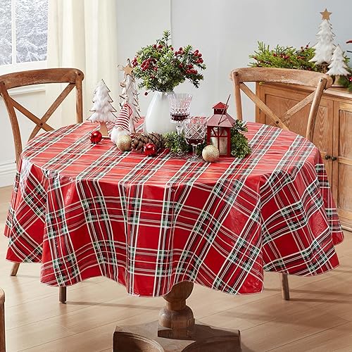 Miniatura 8 de Newbridge Hamilton - Mantel de vinilo navideño a cuadros cuadros rojos y negros, mantel tradicional de vinilo a cuadros navideños con reverso de