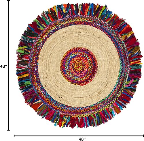 Miniatura 2 de SAFAVIEH Cape Cod Collection - Alfombra redonda de 4 pies, color marfil y rojo, hecha a mano con flecos de yute y algodón, ideal para zonas de alto