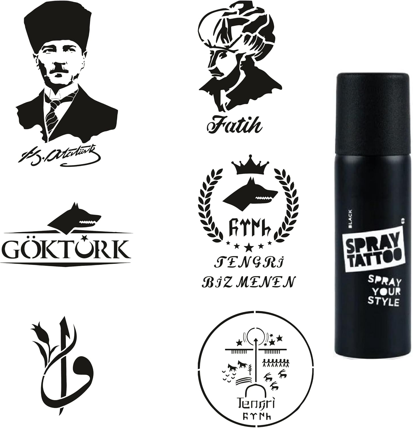 Fatih Atatürk Spray Tattoo Geçici Dövme Yapma Seti Sprey Dövme Kiti