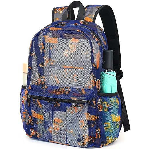 CAMTOP Mesh Backpack Kids Boys Girls Bookbag See Through Preschool Kindergarten Backpacks Casual Daypack for School Beach Travel Swim(Age 3-8 Years,Tractor)
