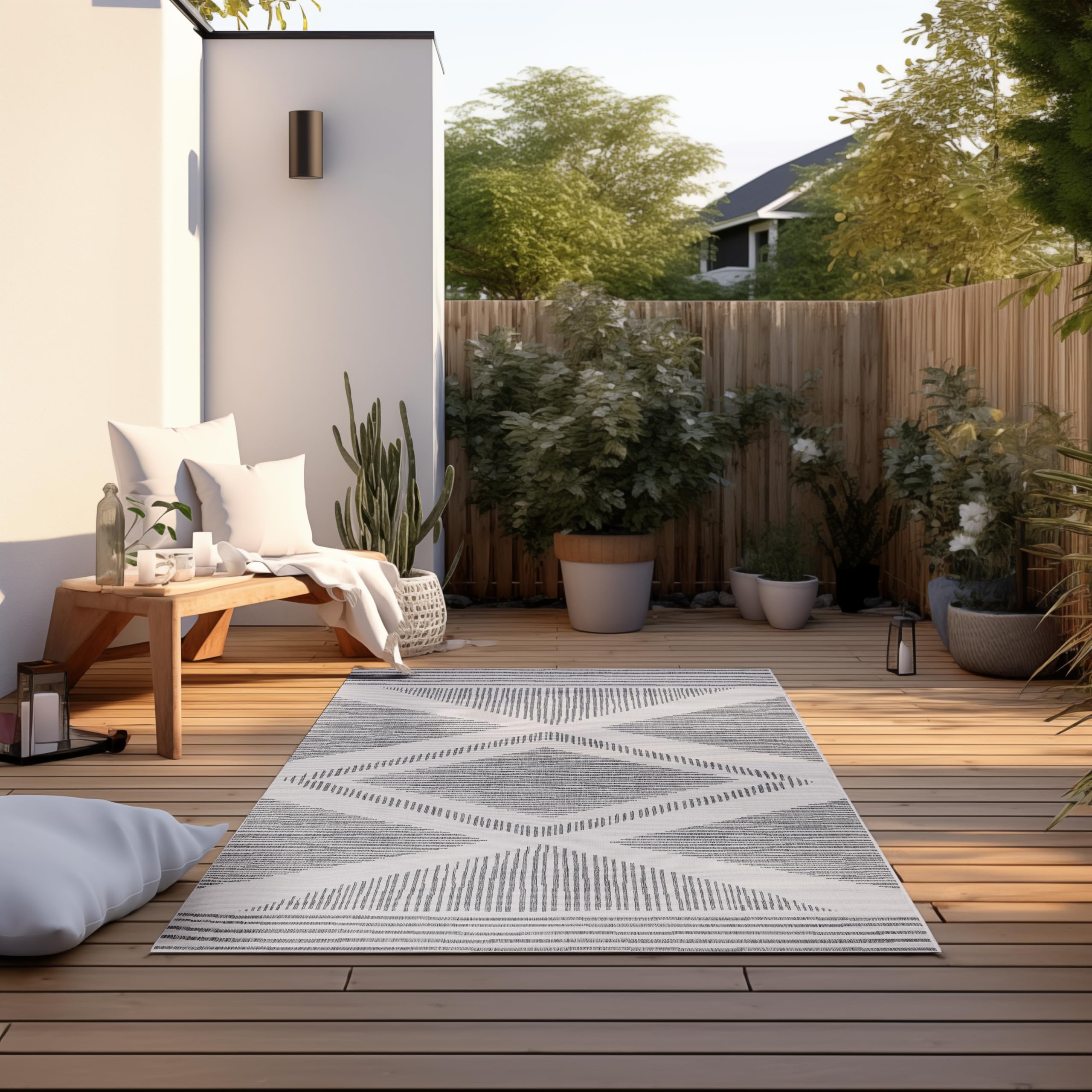 Elle Decoration Tapis réversible pour l'intérieur et l'extérieur - Résistant aux intempéries et imperméable - Motif Moderne à Losanges - Motif géométrique - Tapis d'extérieur pour Jardin, Balcon,