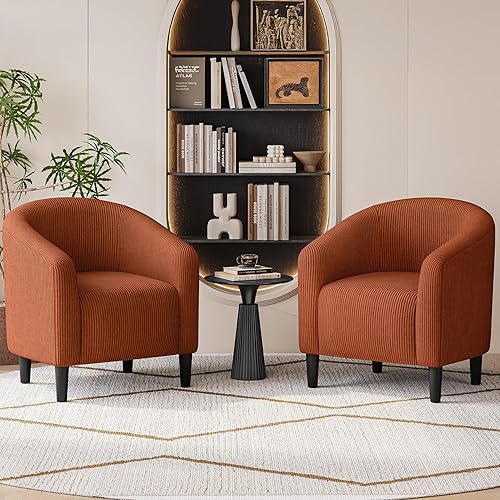 Miniatura 112 de Yaheetech - Silla decorativa con reposapiés, silla de respaldo de mediados de siglo, tapizada, suave, cómodo juego de sillón y reposapiés de tela,